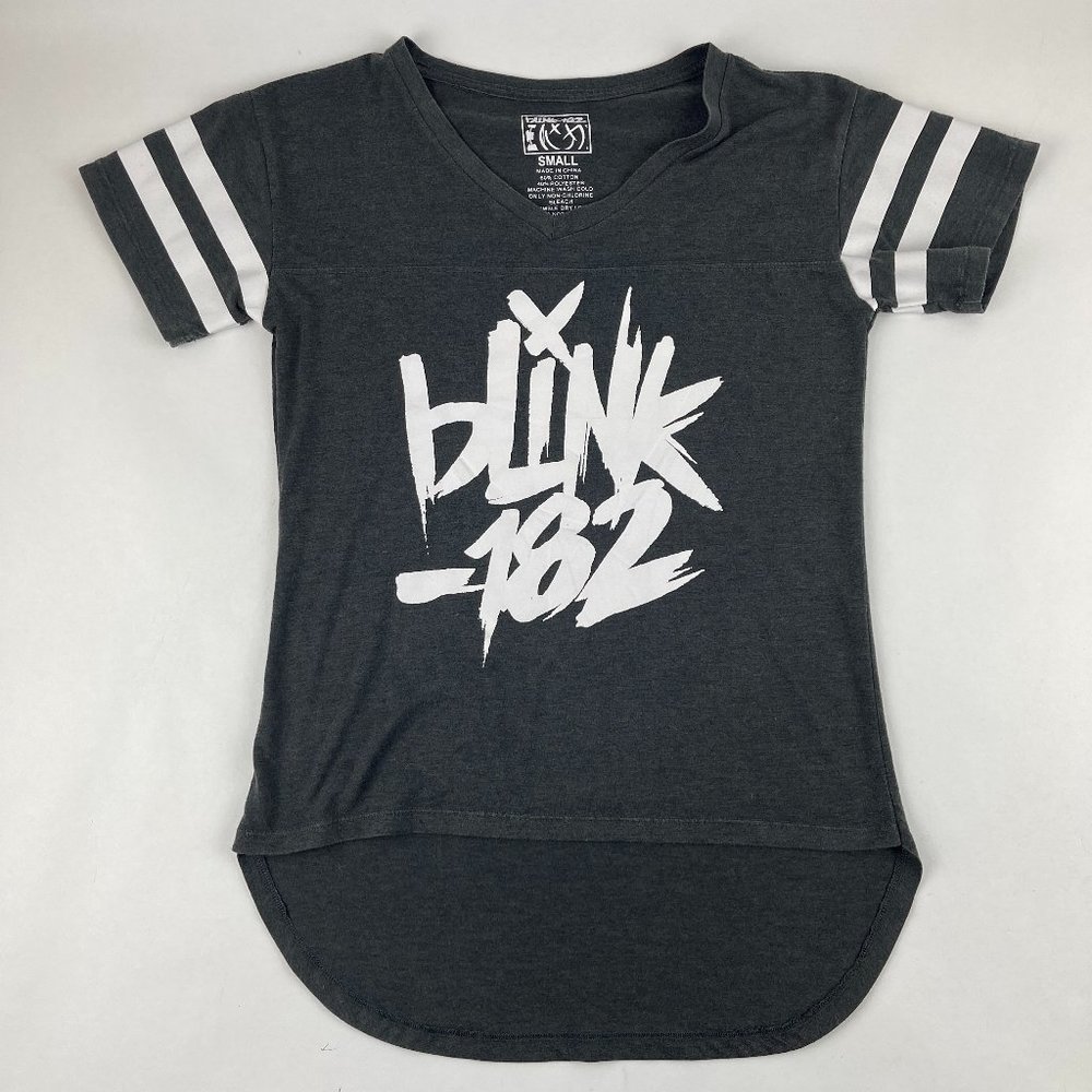 Blink 182 Tshirt Womens Small Black Vneck Short Sleeve